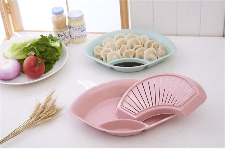 环保贝壳双层家用放饺子的托盘创意餐具可沥水带醋碟水饺盘子