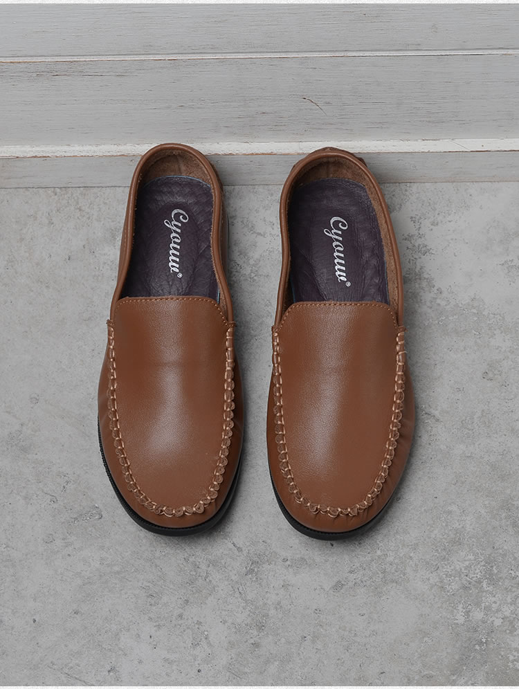 屹桓外贸休闲男鞋 青年软底休闲皮鞋透气真皮男鞋懒人一脚蹬开车鞋包